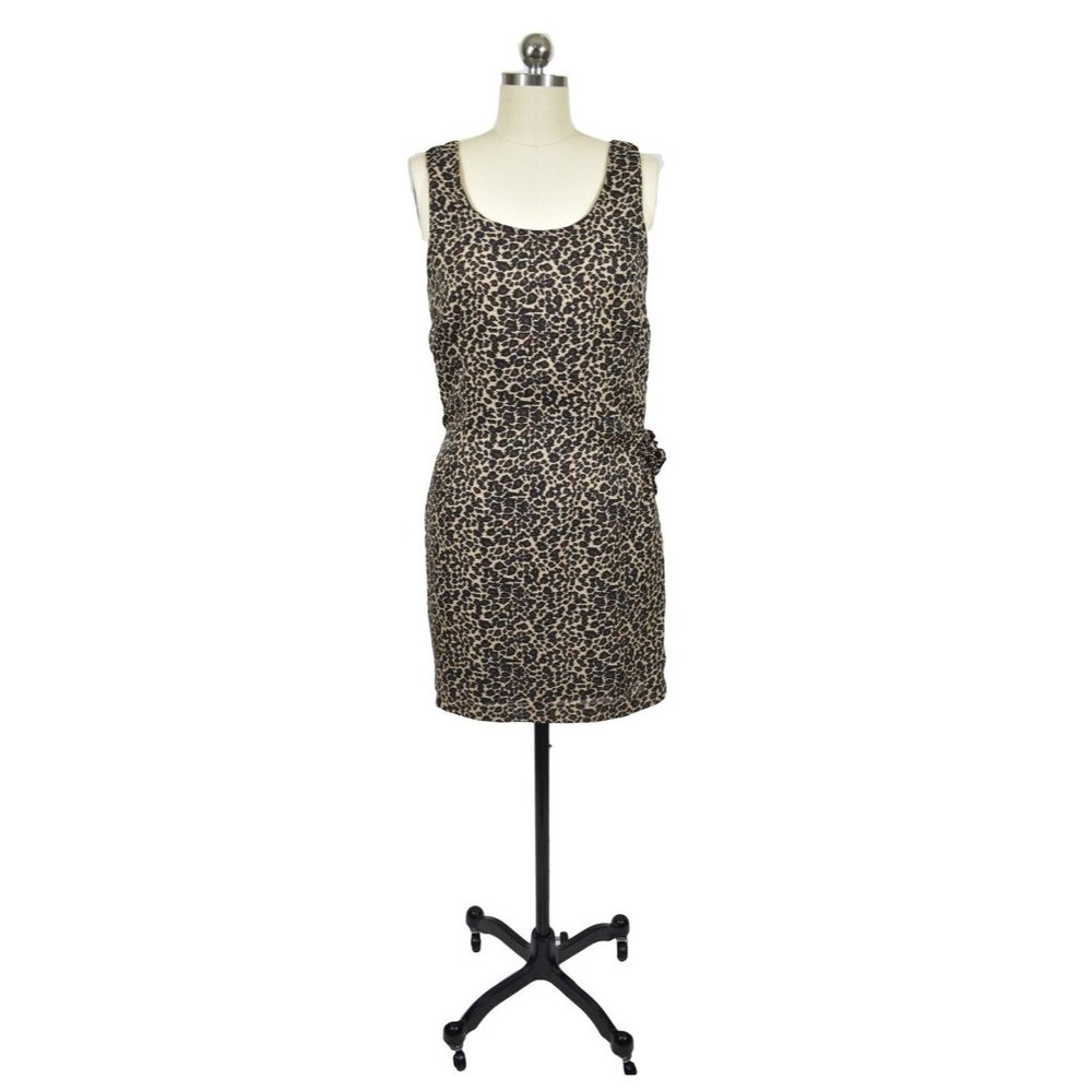 Vintage Patricia Jones Dress 8P Leopard Animal Print Brown Sleeveless Faux Wrap